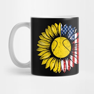 Sunflower American Flag Tennis Lover Gifts 4th Of July Mug